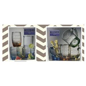 TWO SETS Handcrafted Allegro Glassware: 4 Beer Mugs and a 5 Piece Juice Set with